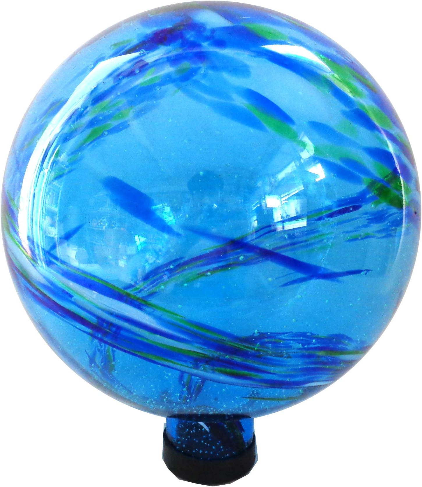 Gardener Select (16BFG04 Blue Green Swirl Glass Gazing Globe - Decorative Glass Gazing Globe/Ball/Sphere Lawn Ornament for Gardens (10 Inch,)