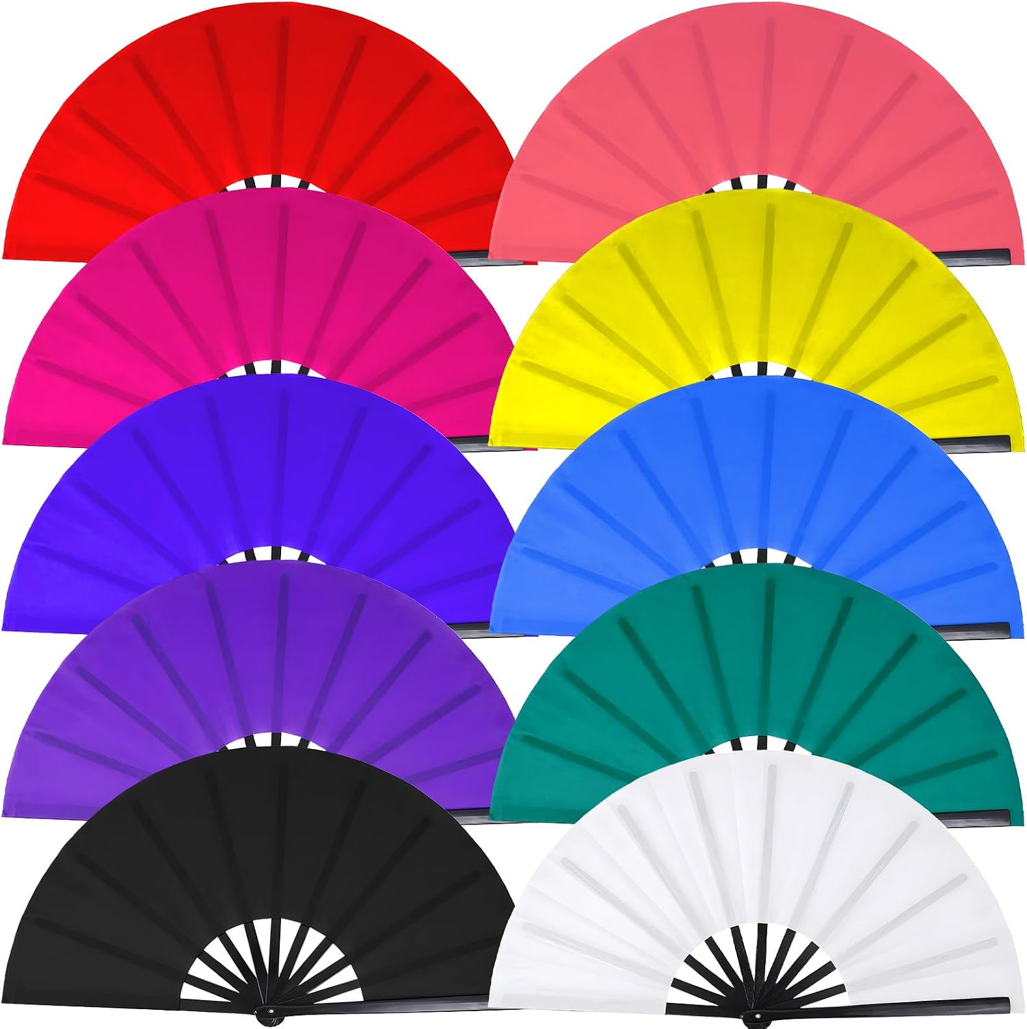 Grevosea 10 Pcs Large Folding Fans for Line Dancing and Popping, 13 Inch Colorful Kung Fu Tai Chi Handheld Fans Decorative Clacking Fan for Performance Dance Wedding Party Dance Enthusiasts