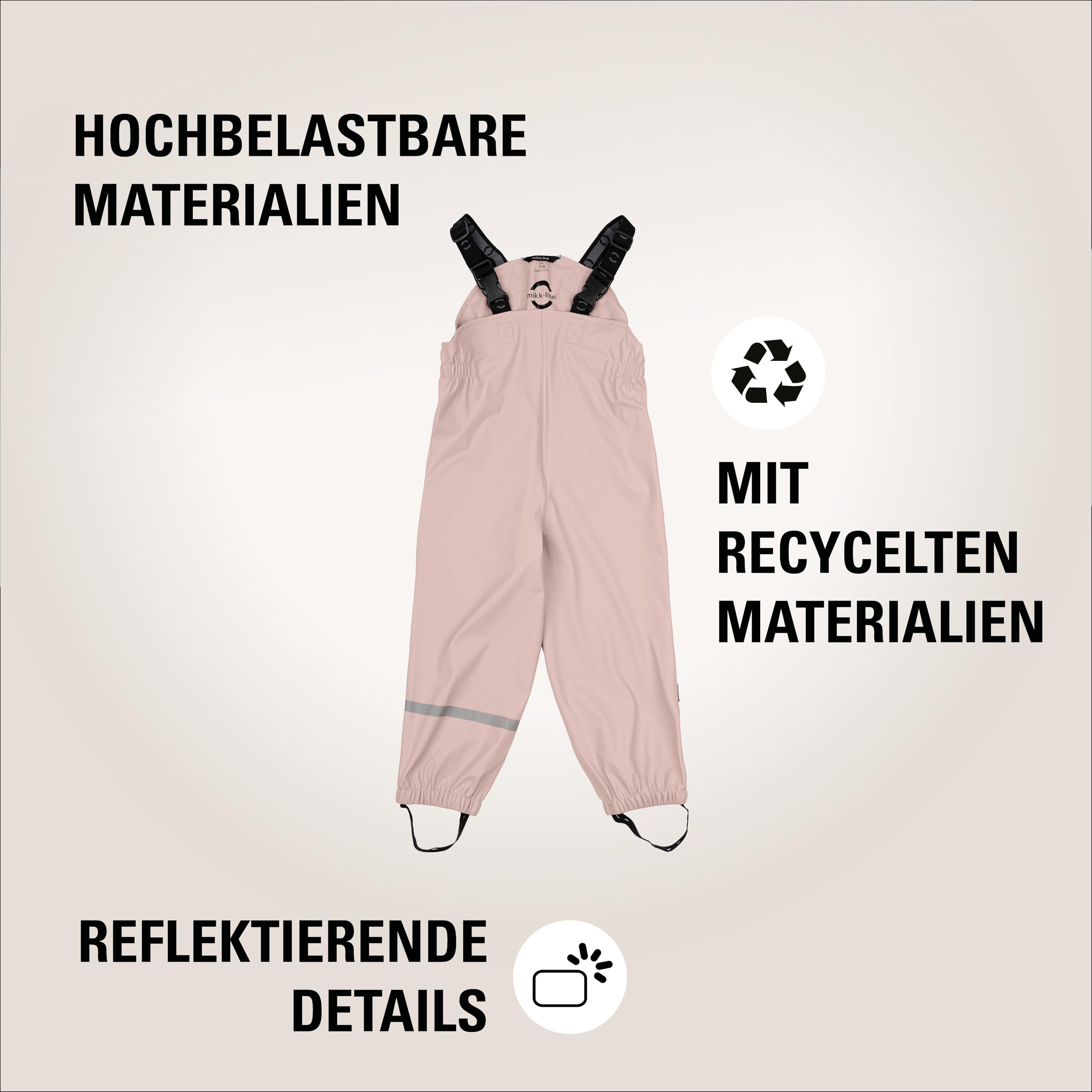 Mikk-line Pantalon de pluie bébé imperméable coupe-vent avec bretelles réglables