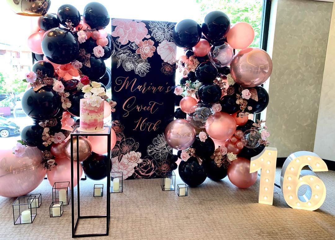 Rose Gold Balloon Garland Arch Kit 70pcs Black and Rose Gold Confetti