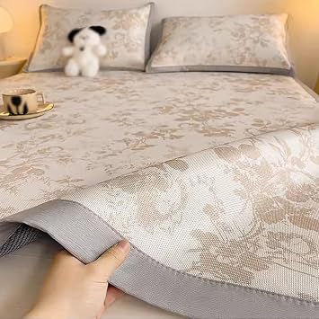 Cool Mat for Bed Breathable Cool Smooth Mattress, Ice Rattan Mat 3 Piece Set, Foldable Air Conditioning Mat, Suitable for School Dormitory, FamilyGris,90 * 200cm