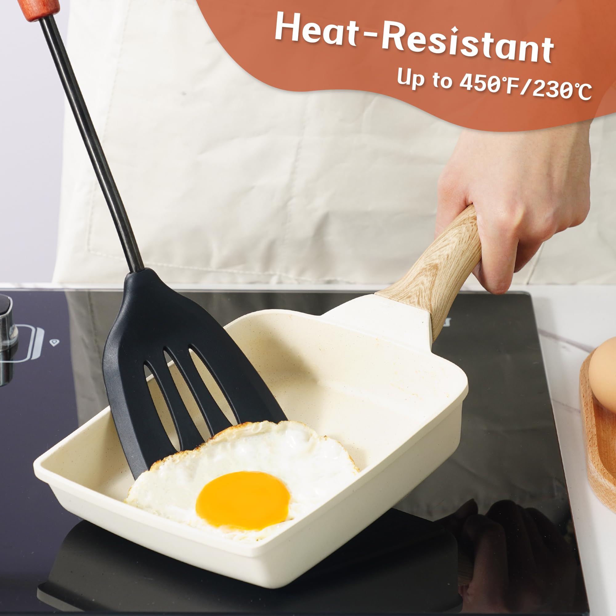FJNATINH – Set Da Cucina 4 Pezzi In Silicone Con Manico In Legno – Spatola, Cucchiaio, Schiumarola E Paletta – Antiaderenti E Termoresistenti - 5