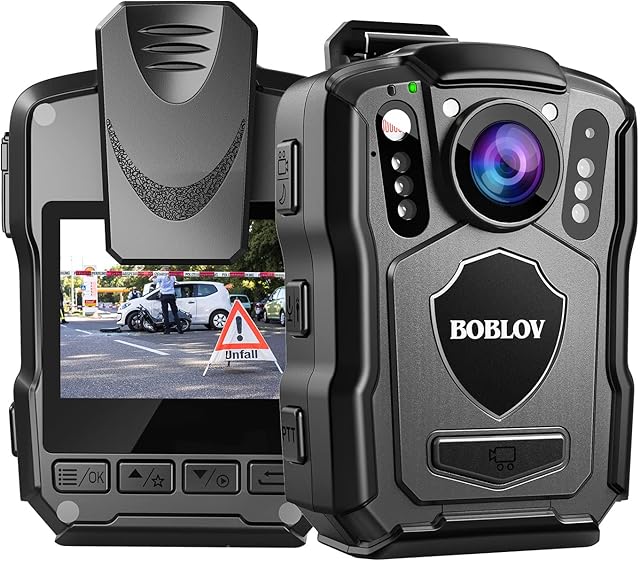 BOBLOV M5 2K Body Camera for Security with Sound, 128GB Police Body Worn Camera, IP67 Waterproof, 4200mAh Battery with 15Hrs Recording(1080P), 1440P/40M HD Body Camera, 170° Angle for Law Enforcement