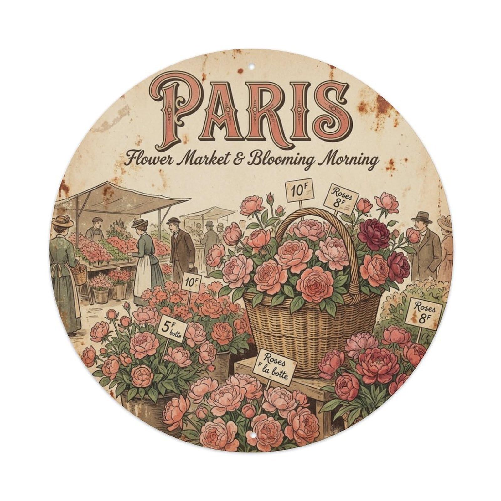 Olhnbad Style Flower Market Morning Paris Cuisine Culture Travel Metal Tin Sign
