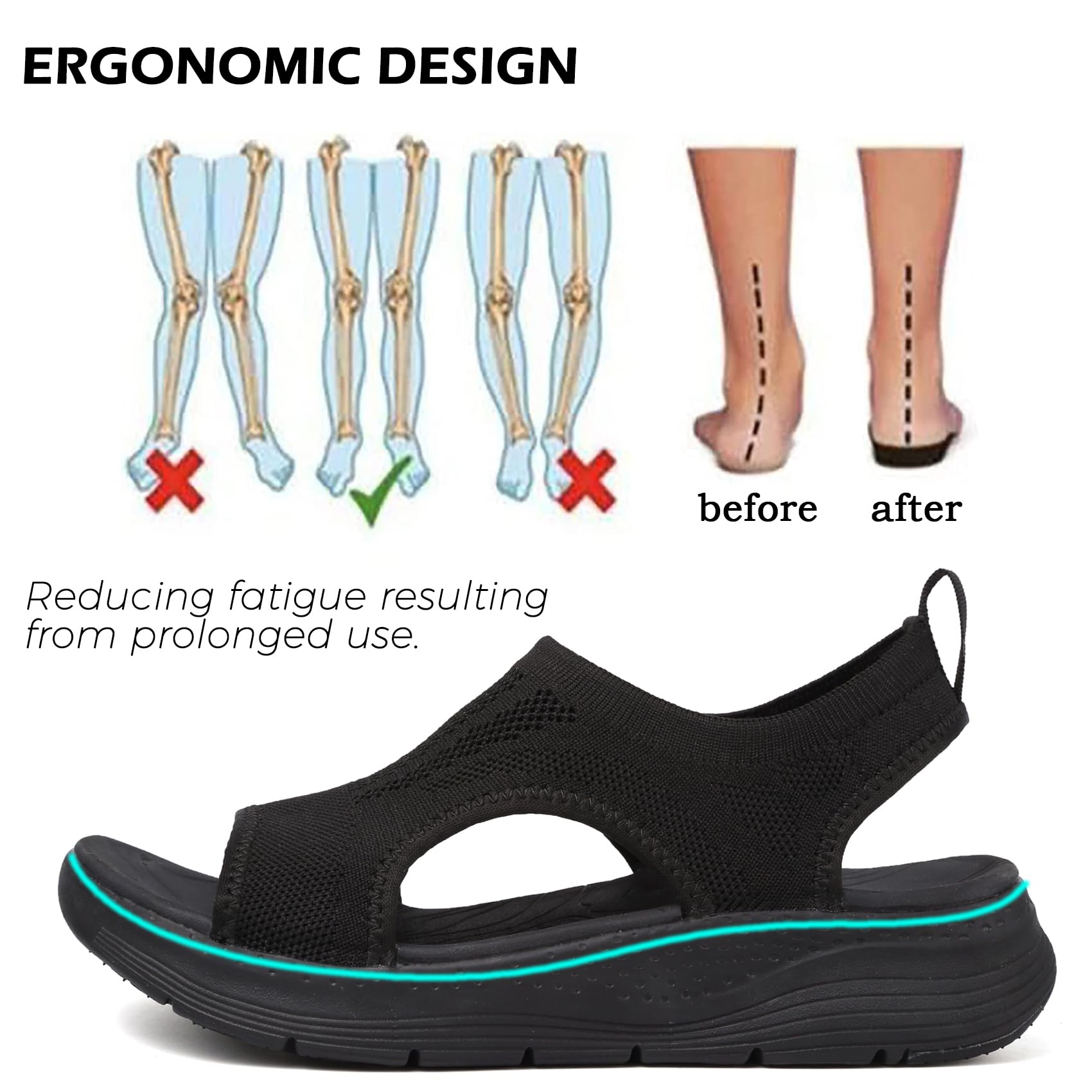 DimaiGlobal Sandali Donna Estive Comodi Ortopedici con Punta Aperta Scarpe Lavabili Sandalo Sportivo Scarpe con Zeppa