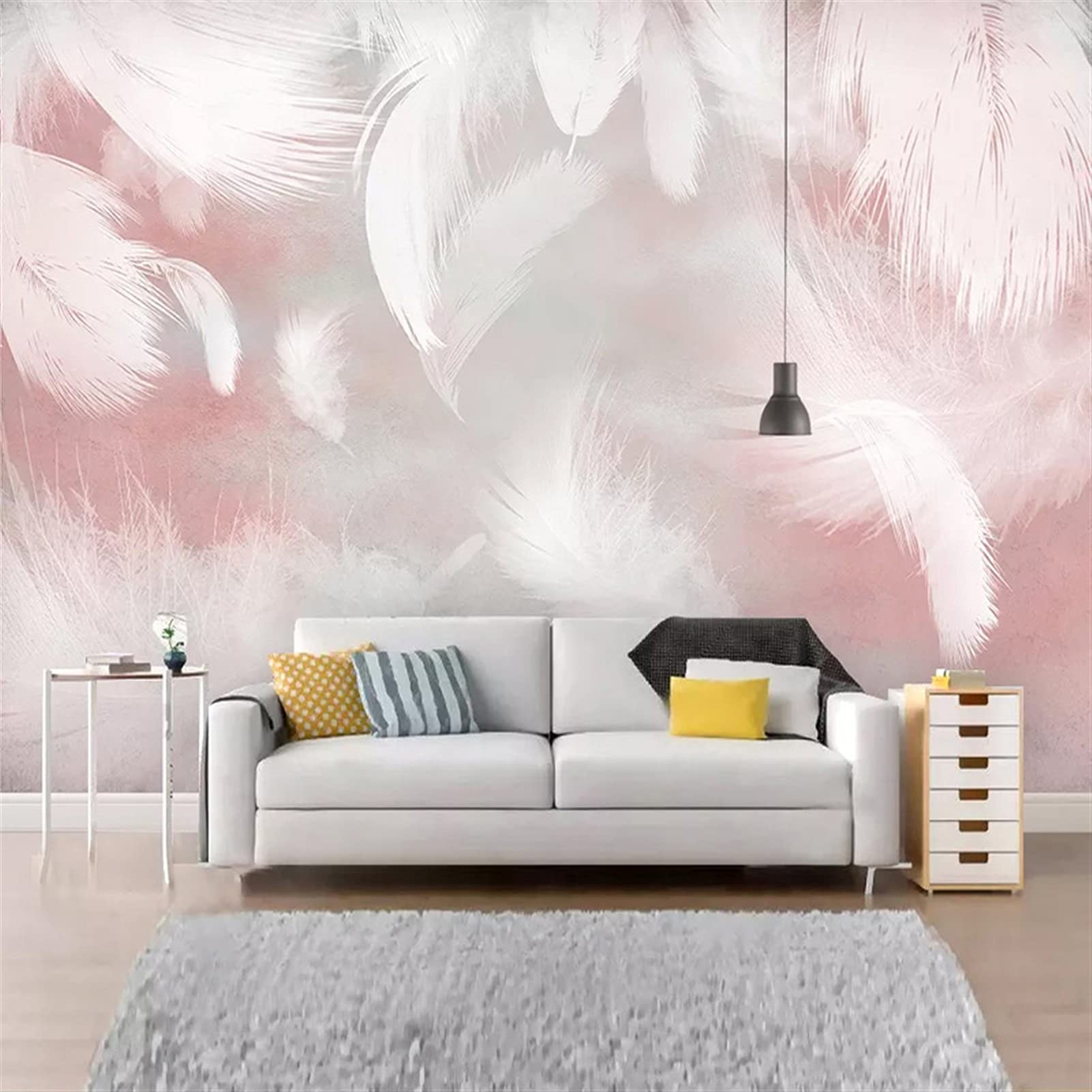 Pegatinas de Pared Foto Wallpaper de Moda Rosa Pluma murales Sala de Estar Dormitorio romántico hogar decoración Autoadhesivo Impermeable 3D Pegatinas Adhesivos Pared