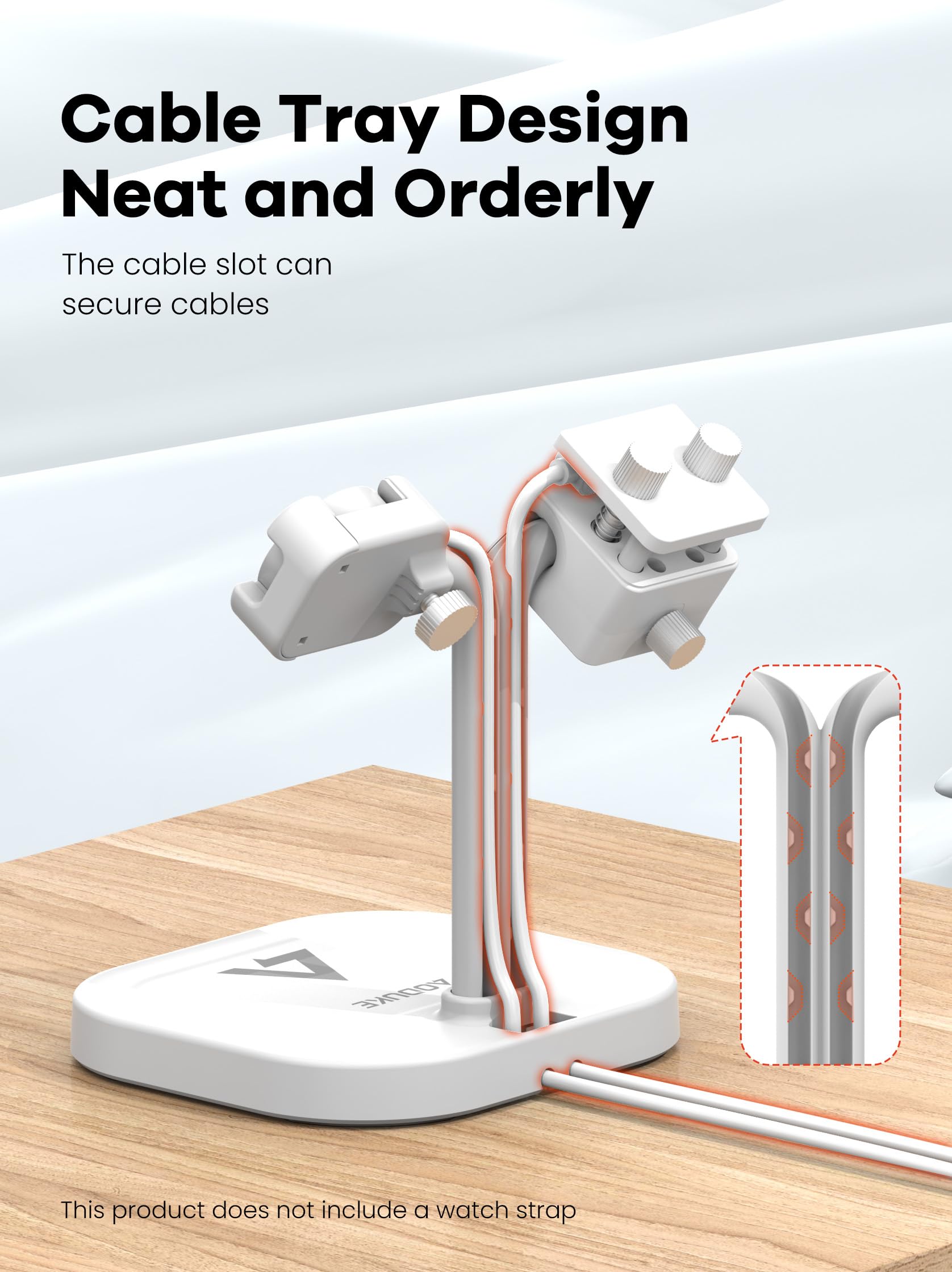 Universal Dual Watch Charger Dock, 2 in 1 Adjustable Smart Fitness Tracker Charging Station (A23S White)
