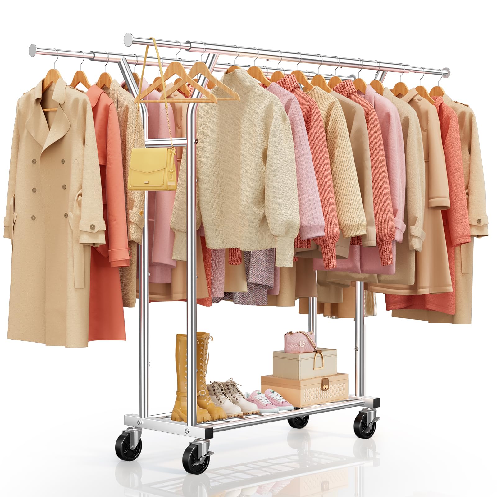 Clothes Rail Heavy Duty, Load 220 KG, Clothing Rail for Bedroom, Silver