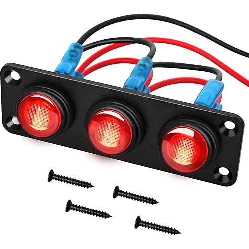 Nilight 3 Gang Rocker Switch Panel 12V Waterproof On-Off Toggle Switches with Red LED Light 3 Pin for Automotive Lights Marine Boat Car Camper Truck Vehicles