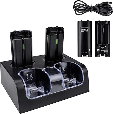 TechKen Chargeur pour Manette Wii, Station de Charge pour 2 Télécommande Wii et 2 Akkus Chargeur Wii Wiimote Station Wii a...
