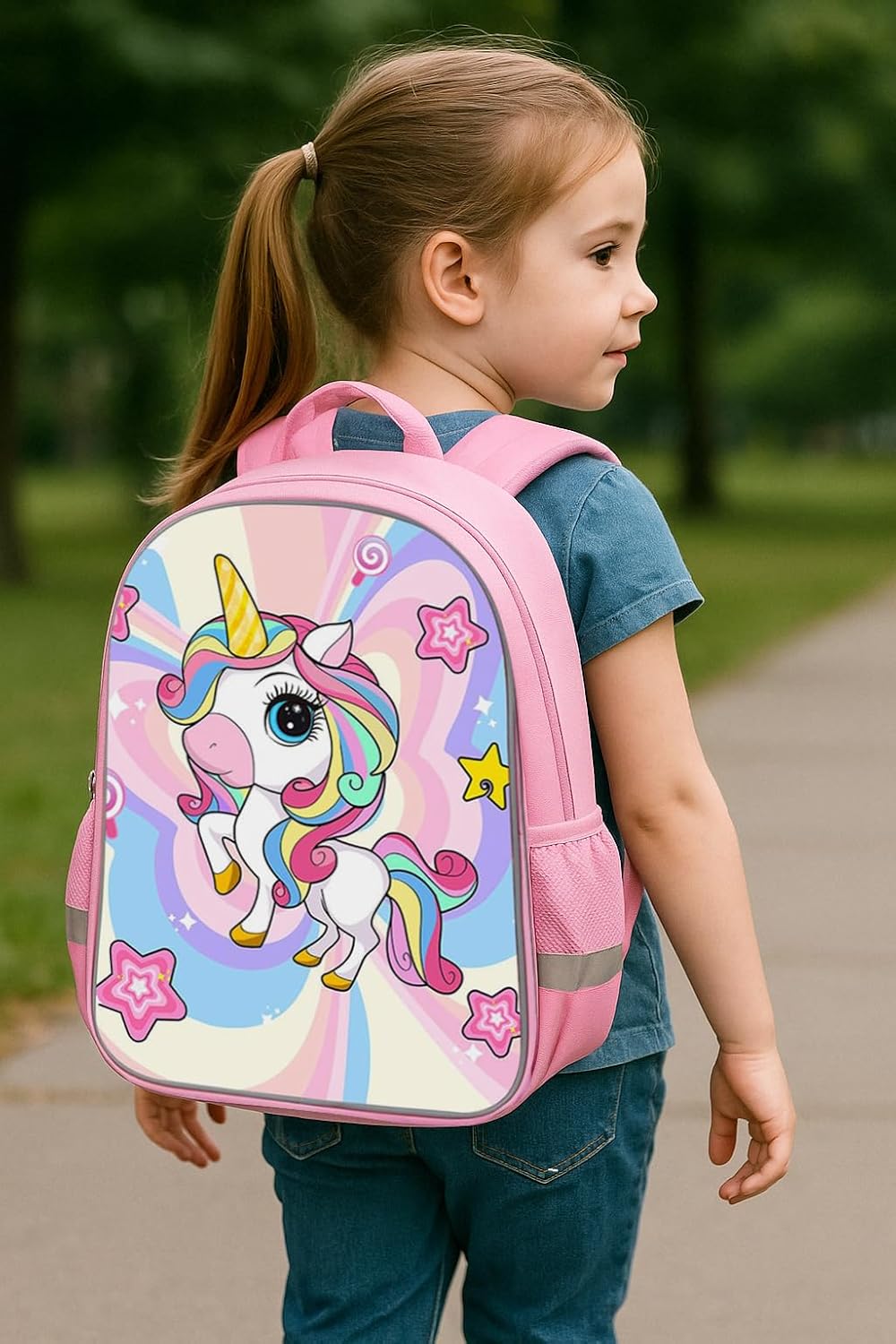 Kids Backpack for Girls 17 Inch Pink Unicorn Backpack for Kids Bookbag for Preschool Kindergarten Elementary Cute Rainbow School Bag image 5