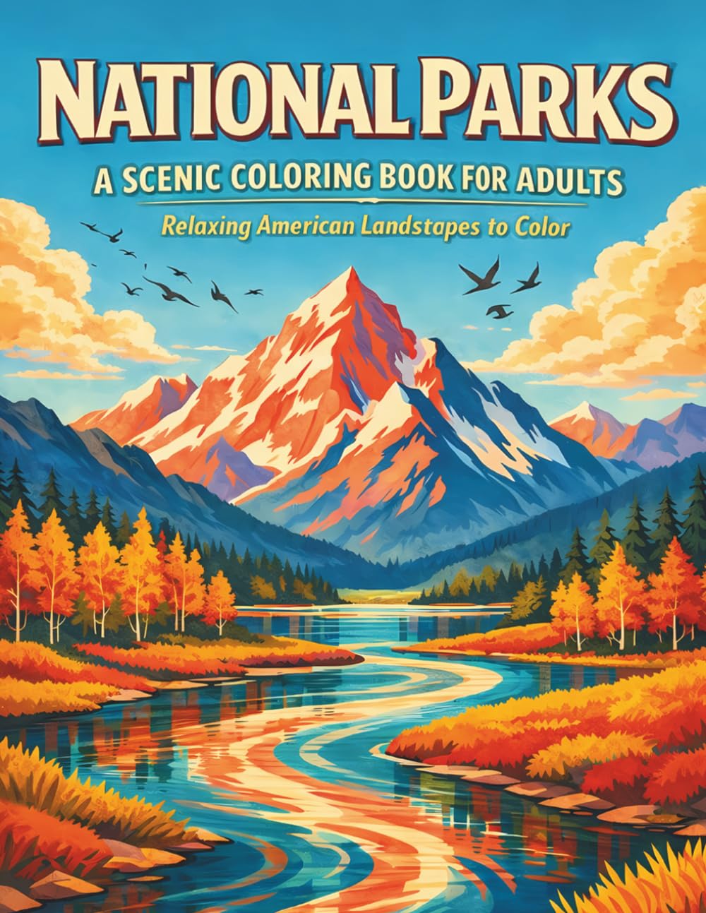 National Parks: A Scenic Coloring Book for Adults: Relaxing American Landscapes to Color