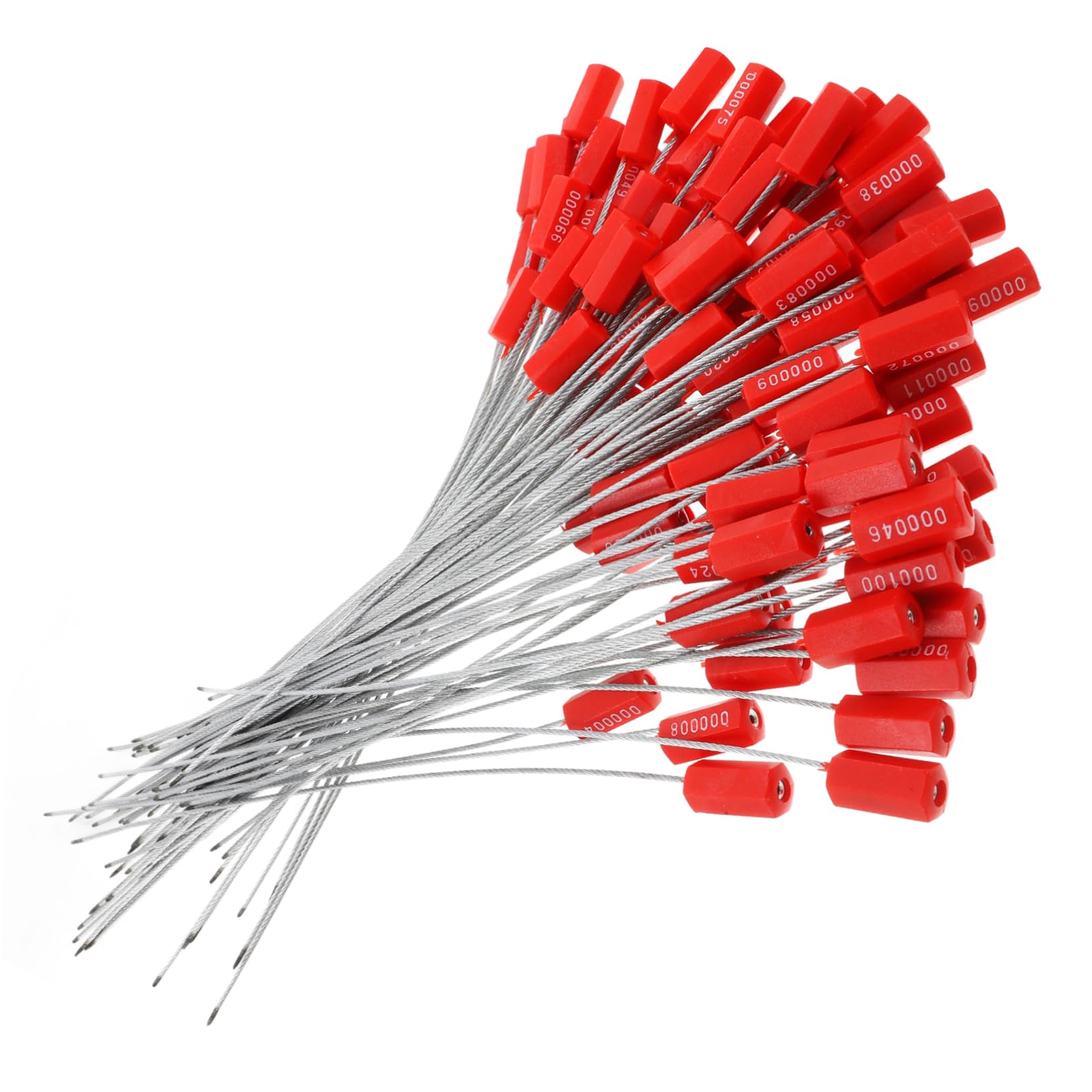 FUNOMOCYA 100pcs Numbered Steel Cable Seals Safety Cable Wire Seal Red Metal Shipping Tags Tamper