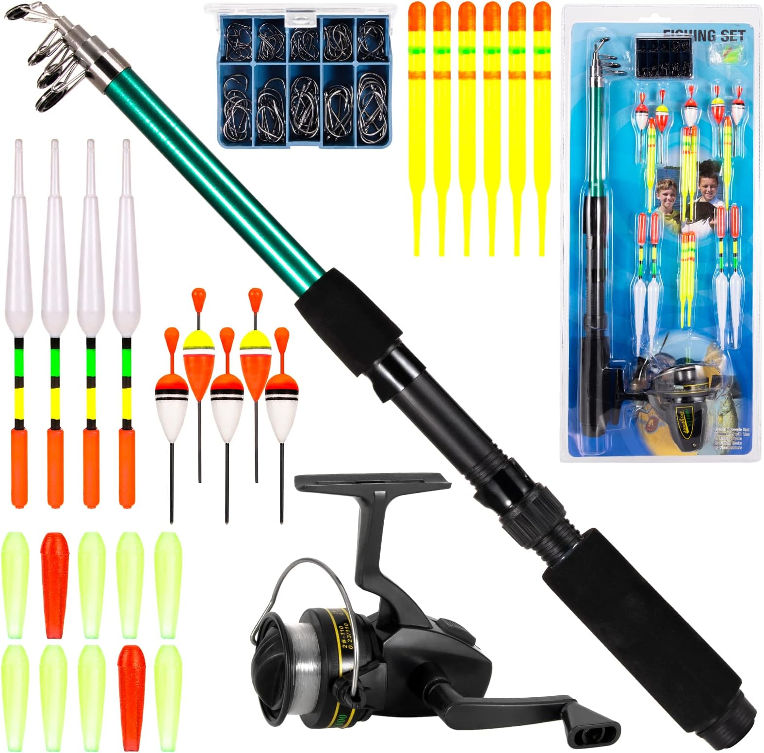 Pepisky Fishing Rod and Reel Combo 127pcs Fishing Tackle Set Fishing Rod Pole with Spinning Reel Floats Hooks Accessories