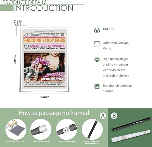 Miniatura 5 de Decoración de bola de discoteca en lienzo, arte de pared, diseño de groovy, póster impreso con texto en inglés Lucky Girl, Bebida de la suerte,