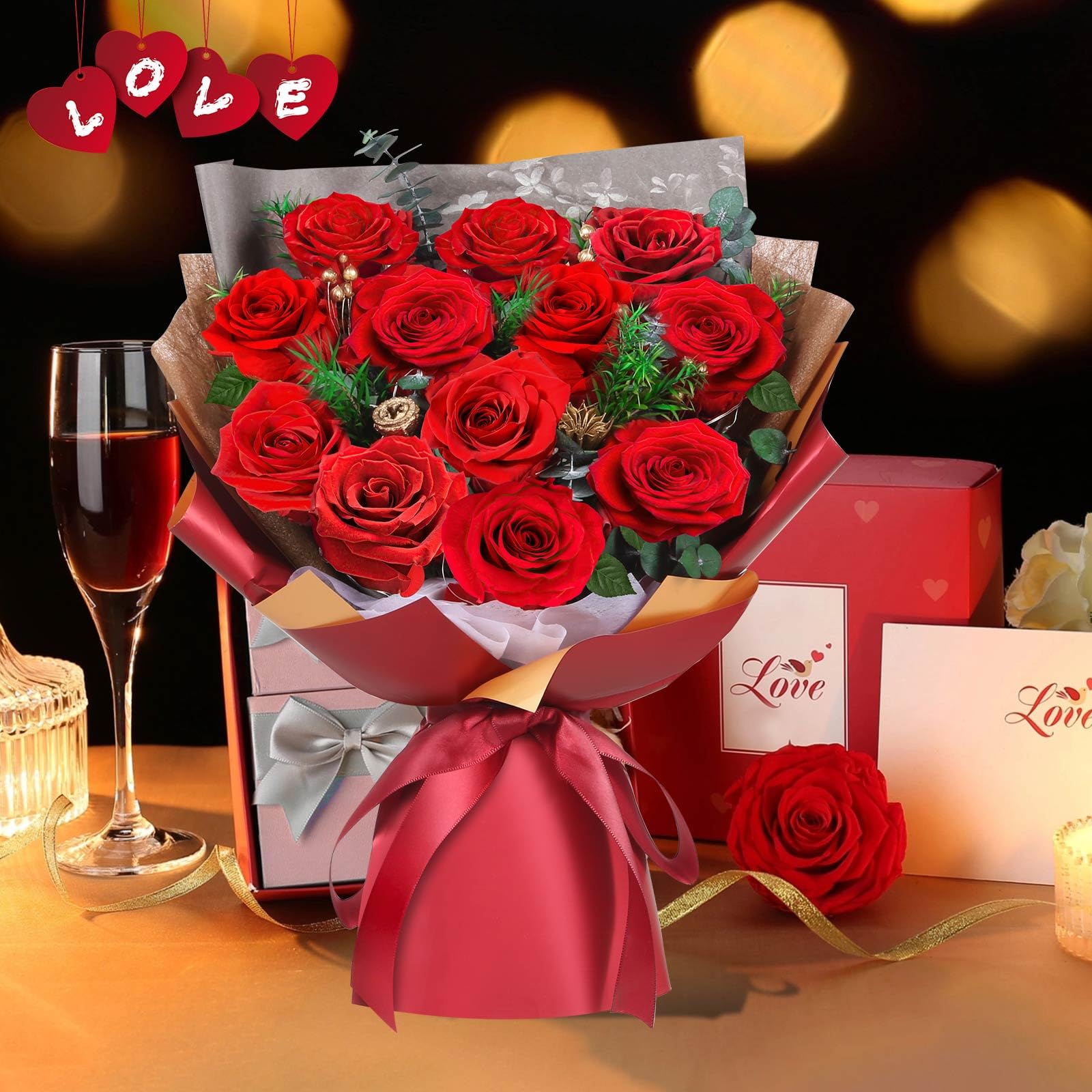 ADDWel Ewiger Rosenstrauß mit 12 echten konservierten roten Rosen, Infinity Rosen Blumenstrauß, Geschenke für Frauen, Geschenk für Freundin Mama Ehefrau zum Geburtstag, Jahrestag Weihnachten