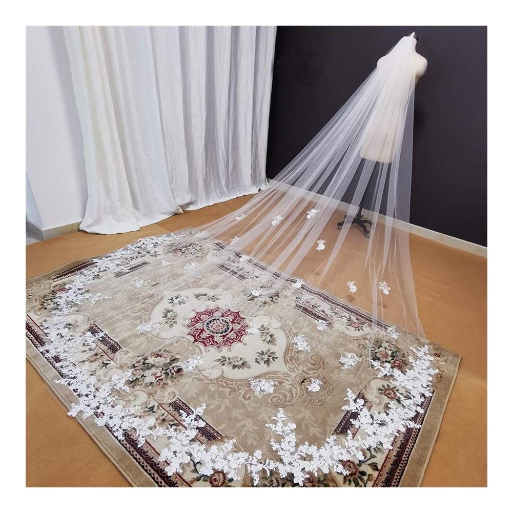 chustka z gazy na głowę, Koronkowe aplikacje na welon katedralny, wspaniałe dodatki ślubne dla(White,350cm)