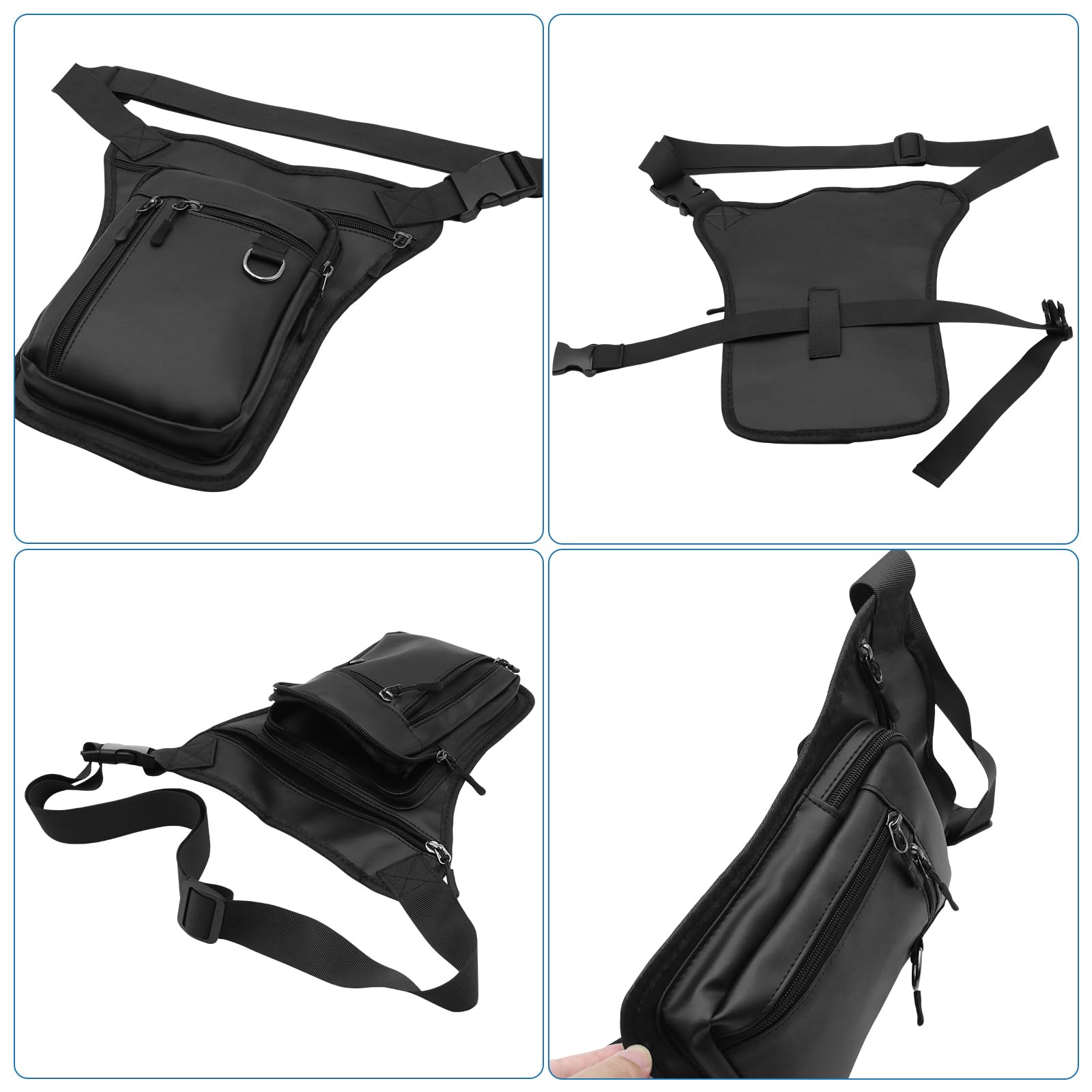 Bolsa de muslo riñonera para hombre y mujer, bolsa de pierna impermeable multibolsillos con cremallera, riñoneras exteriores para motocicleta, bicicleta, senderismo, correr (Negro)