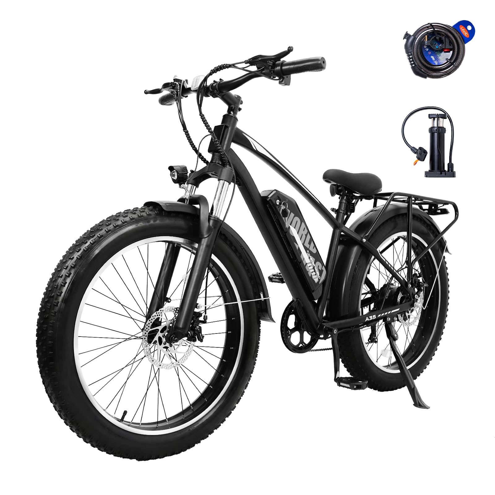 Vélo Électrique Homme Femme 26" Fat Bike, 250W Moteur, Batterie 48V 15.6Ah, Autonomie 75 km Assistance, Suspension Avant, Freins à Disque Avant et Arrière, 7 Vitesses, Écran LED