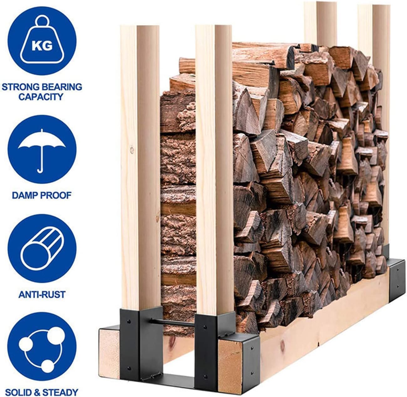 Firewood Rack Brackets Kit Outdoor Heavy Duty Log Wood Rack Adjustable Steel Fire Wood Storage Holder Easy Assemble DIY Fireplace Firewood
