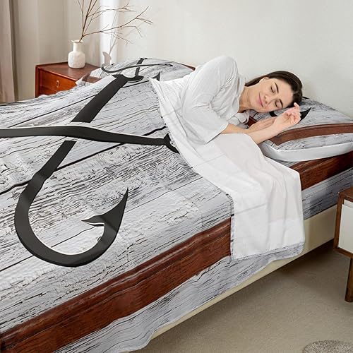 Miniatura 9 de Juego de sábanas náuticas de gancho de pescado para niños, tamaño Queen, juego de ropa de cama con diseño náutico de ancla, casa de lago, decoración