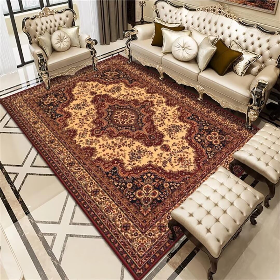 Tapis de zone rétro rouge facile à entretenir anti-poussière salon