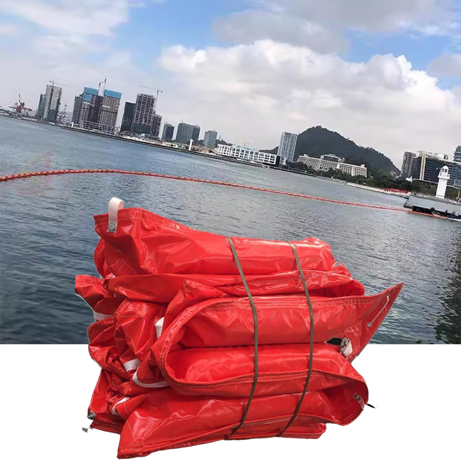 DUANHOZ PVC Oil Boom,Heavy-Duty Floating Marine Oil Spill Containment Boom, 32.8ft PVC Barrier for Harbors & Lakes, Ideal for Waterweed and Surface Debris Cleanup (43.3in Height)