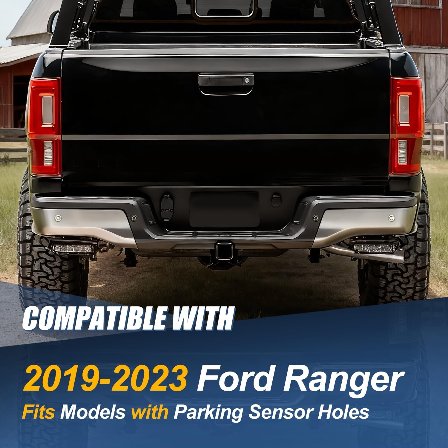 Auto Dynasty Rear Bumper End Caps Cover Compatible with 2019-2023 Ford Ranger, with Parking Sensor Holes, Polished Chrome
