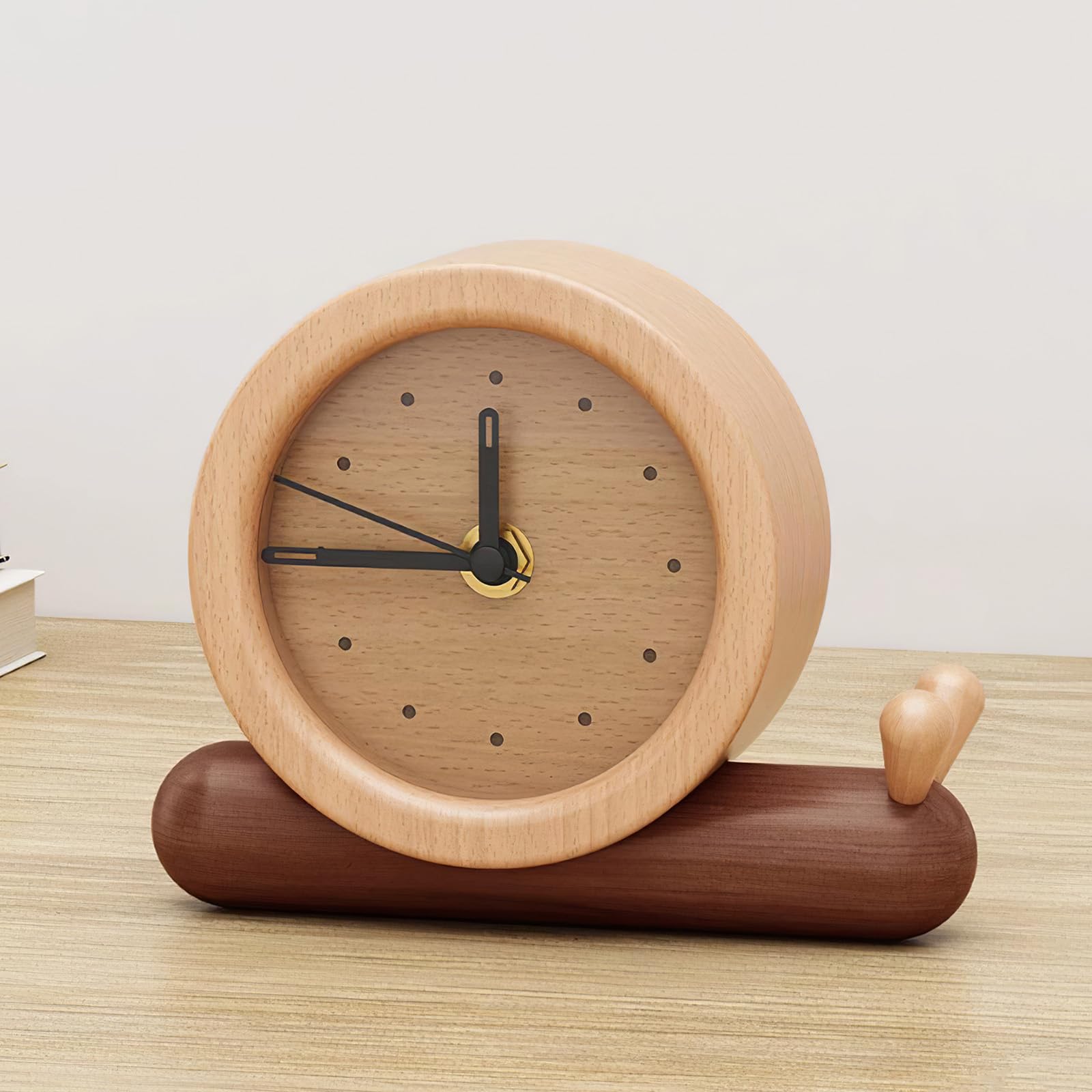 Reloj analógico de madera fina con diseño creativo redondo de cinco pulgadas
