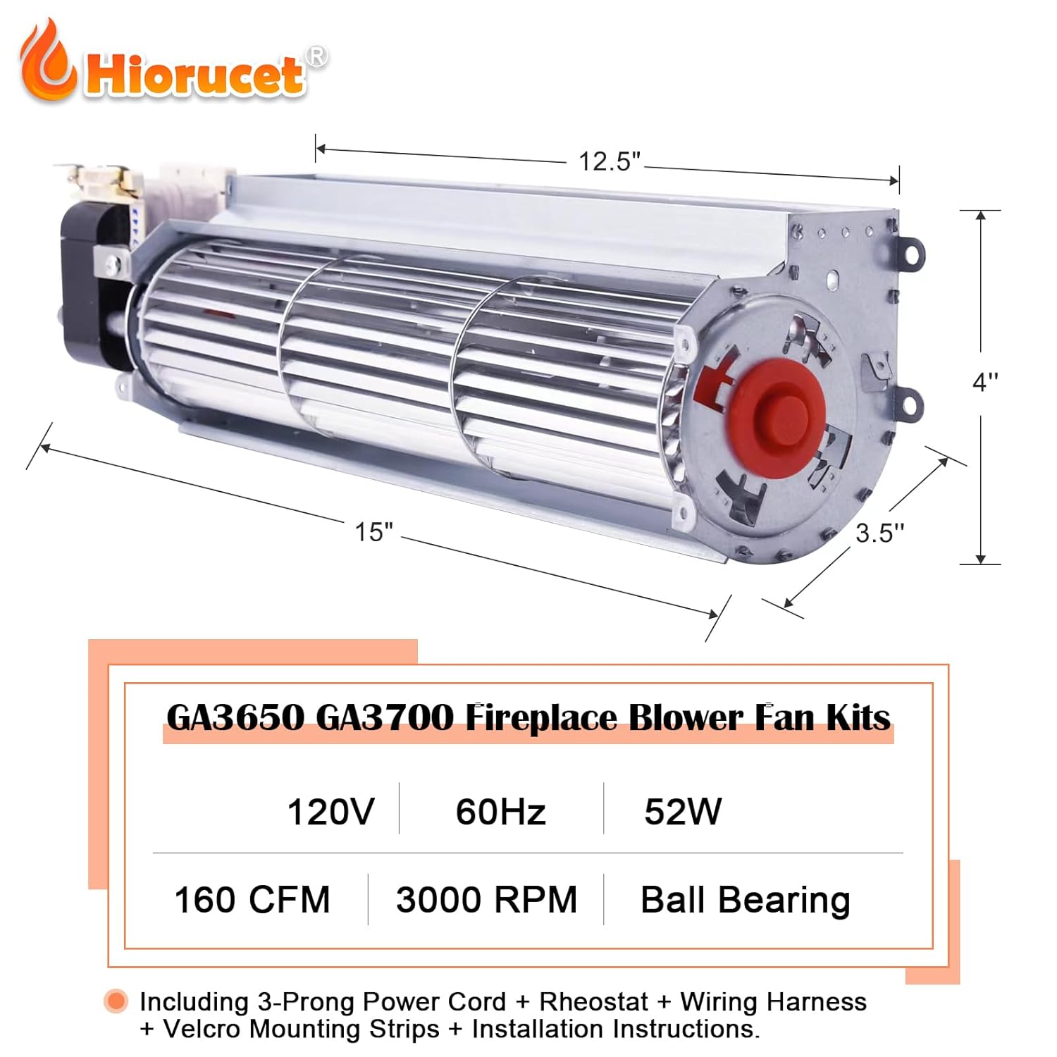 Hiorucet GA3650A GA3700 GA3650 GA3750A BK BKT Fireplace Blower Fan Kit for Desa Tech, FMI, Vanguard, Vexar, Astria Fireplace. Replacment Fireplace Blower Kit for Comfort Flame, Comfort Glow.