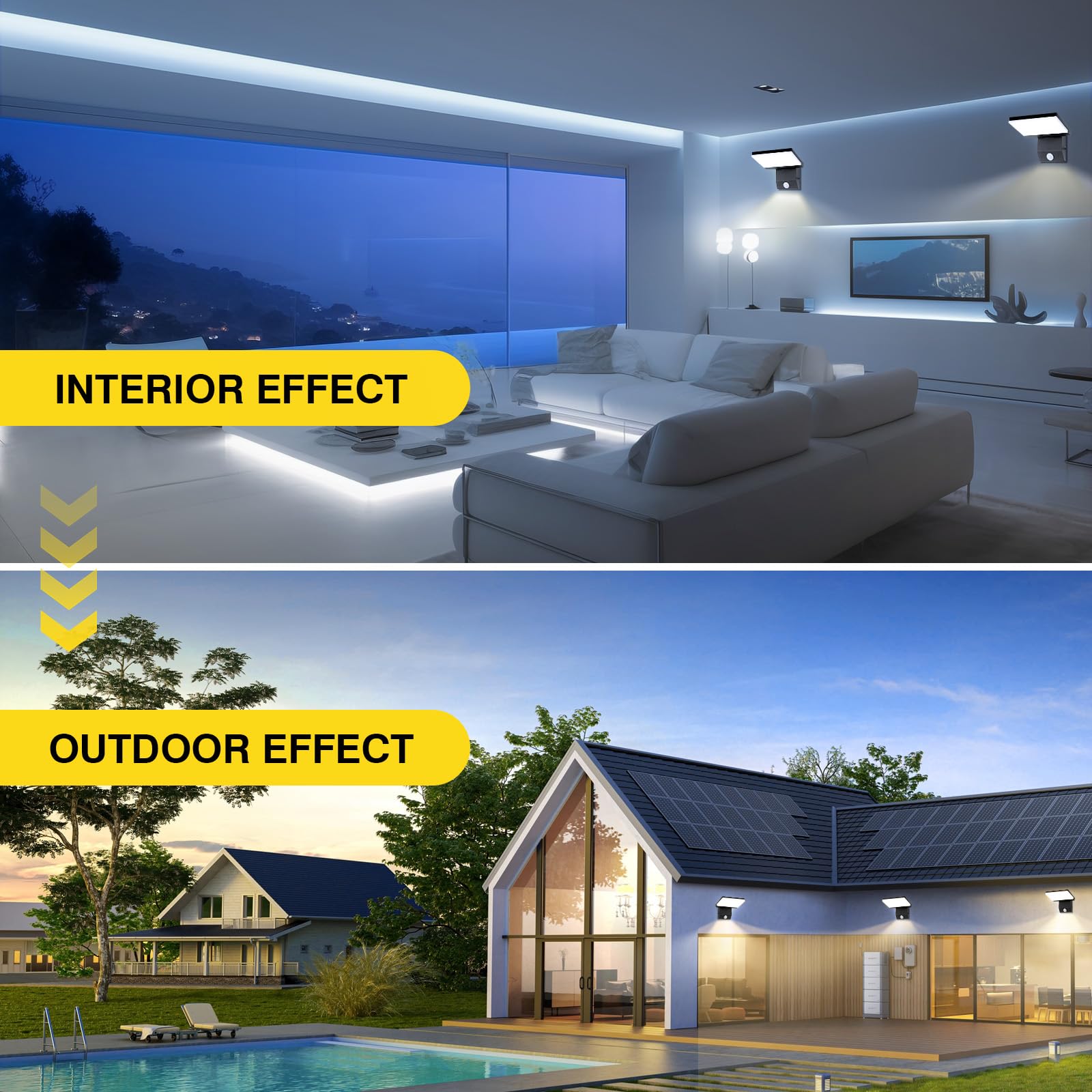 Applique a LED da esterno/interno 36W lampada da parete 3000K | con sensore di movimento luce calda pannello LED orientabile lampada da esterno per patio ingresso giardino balconi, 1pcs