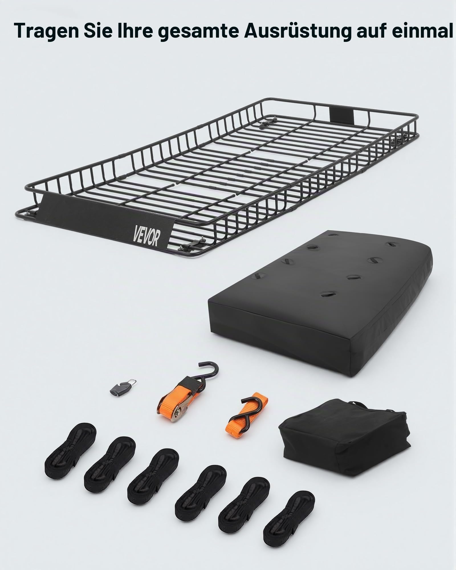VEVOR Dachkorb Auto 2286 x 1720 x 152 mm Dachträgerkorb (Q195-Legierungsstahl) mit Wasserdichter Tasche (Oxford) und Ratschengurten 113,4 kg Tragkraft Dachgepäckträger für SUV LKW Pkw Autodachkorb
