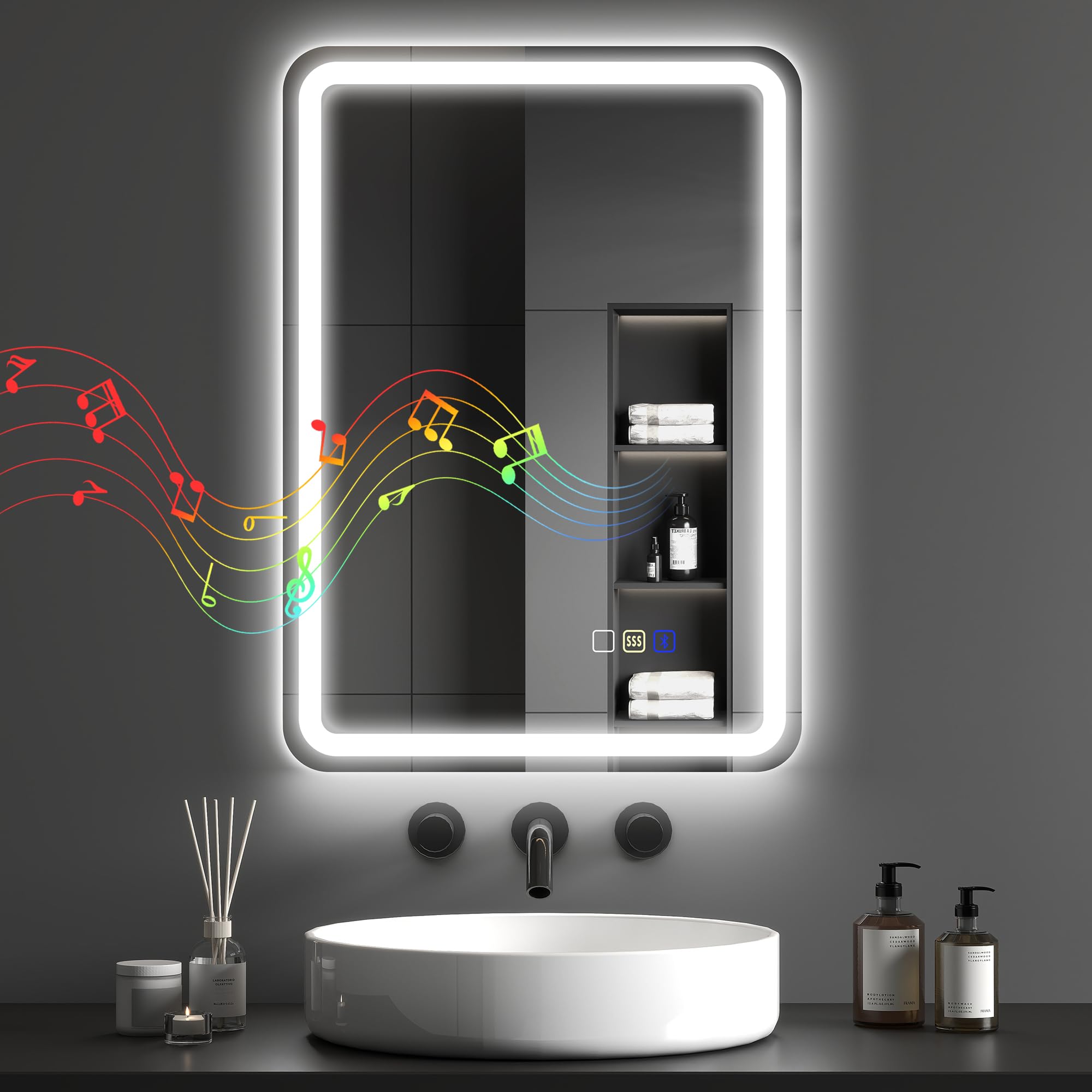 Homcom Silver Bathroom Illuminated Mirror With Bluetooth 500 X 700 Mm