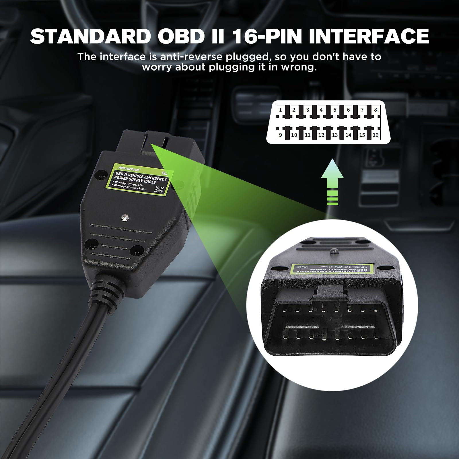 Cavo Di Alimentazione Di Emergenza OBD II Con Clip A Coccodrillo – 12V, 3 Metri – Mantiene La Memoria ECU Durante La Sostituzione Della Batteria – Universale