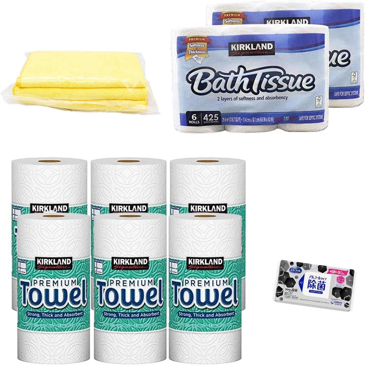 Amazon.co.jp コストコ人気3種セット おまけ付き マイクロファイバータオル キッチンペーパー トイレットペーパー カークランド