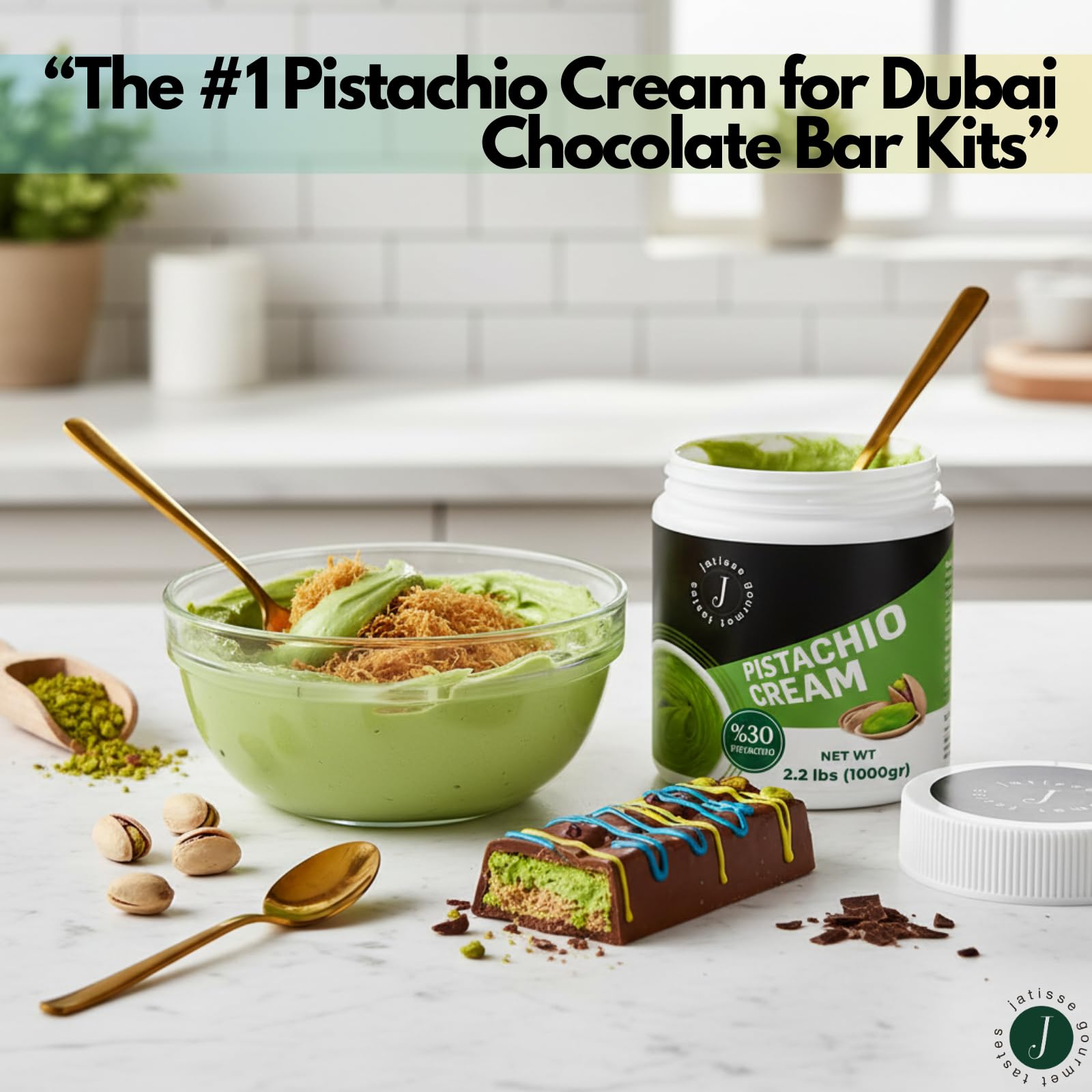 Jatisse Pistachio Cream 17 6oz 30 Antep Pistachio Butter Spread No Palm Oil Sweet Natural Cream for Dubai — view 3