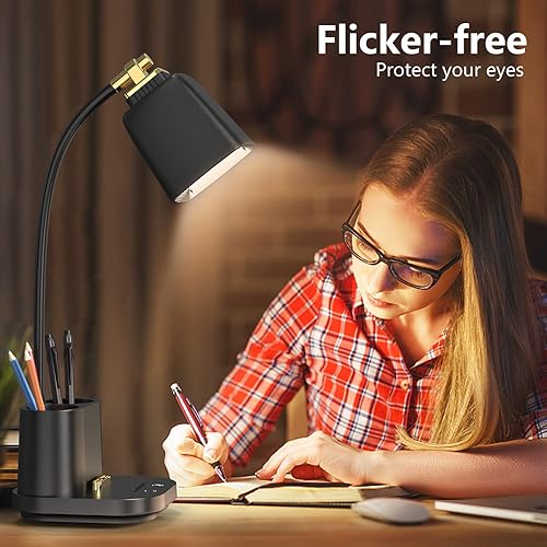 Miniatura 7 de GONDSILY Lámpara LED de escritorio con puerto de carga USB, control táctil, 3 modos de color, atenuación sin escalones, lámpara de mesa LED para
