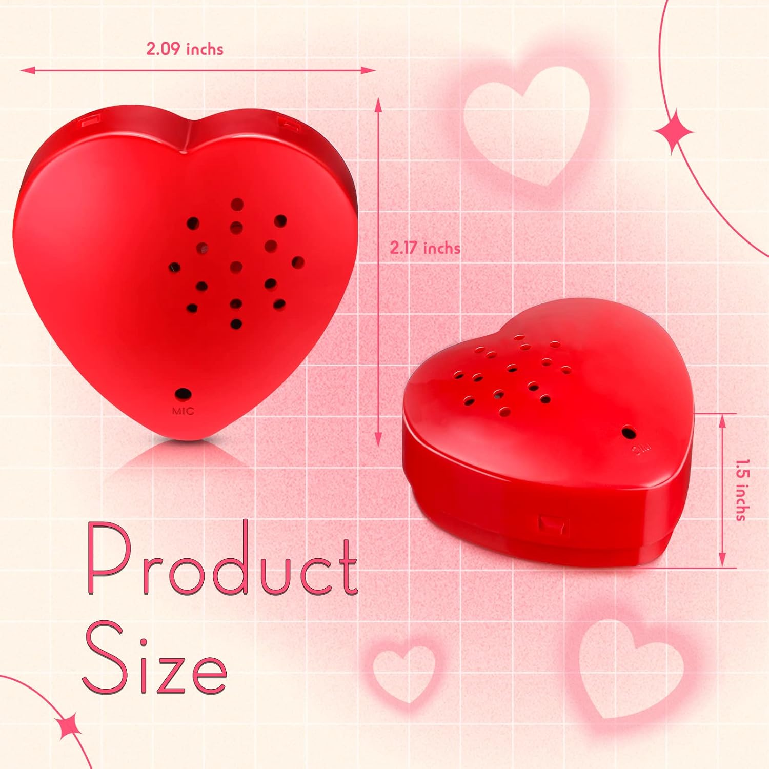 Jerify 8 Pcs Valentine Voice Recorder for Stuffed Animal 40 Second Heart Shape Voice Recorder Audio Device Recordable Gifts for Plush Stuffed Animal Toy Module Record Messages Button(Red)