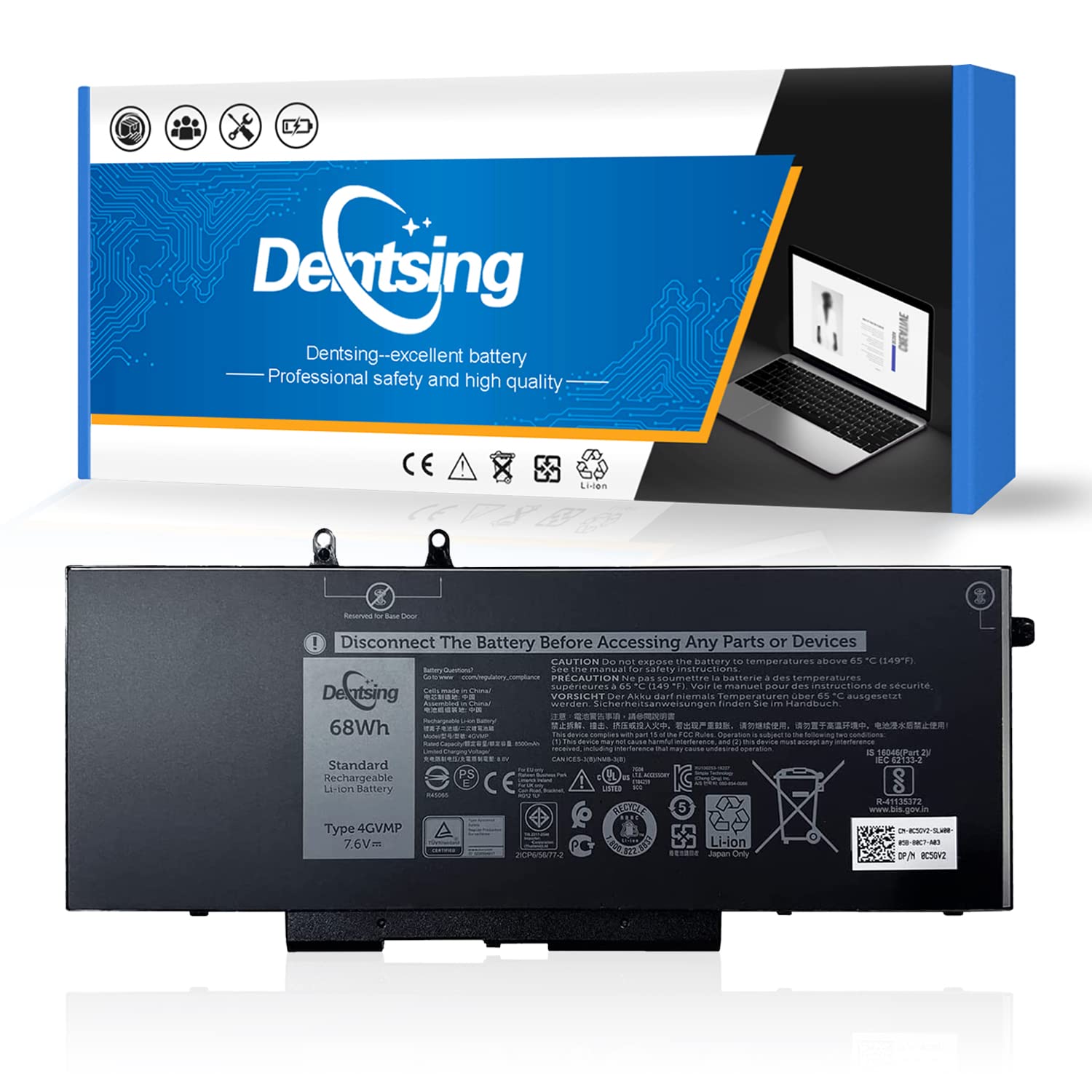 Dentsing 4GVMP 7.6V 68Wh/8500mAh Laptop Battery Compatible with Dell Latitude 5400 5410 5500 5510 Pr