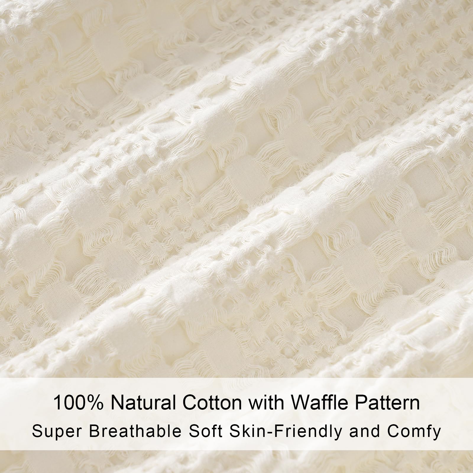 PHF 100% Cotton Waffle Pillowcases Queen Size, 2 Pack Soft Breathable Skin-Friendly Pillow Sham, Decorative Waffle Weave Pillow Case Covers, 20" X 30", No Filling, Ivory