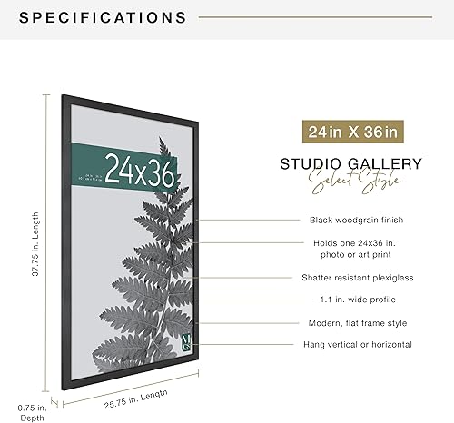 Vista 322 de MCS Studio Gallery Marco para póster de 16 x 24 pulgadas, imitación de veta de madera de color negro, colgar en horizontal o vertical, grande