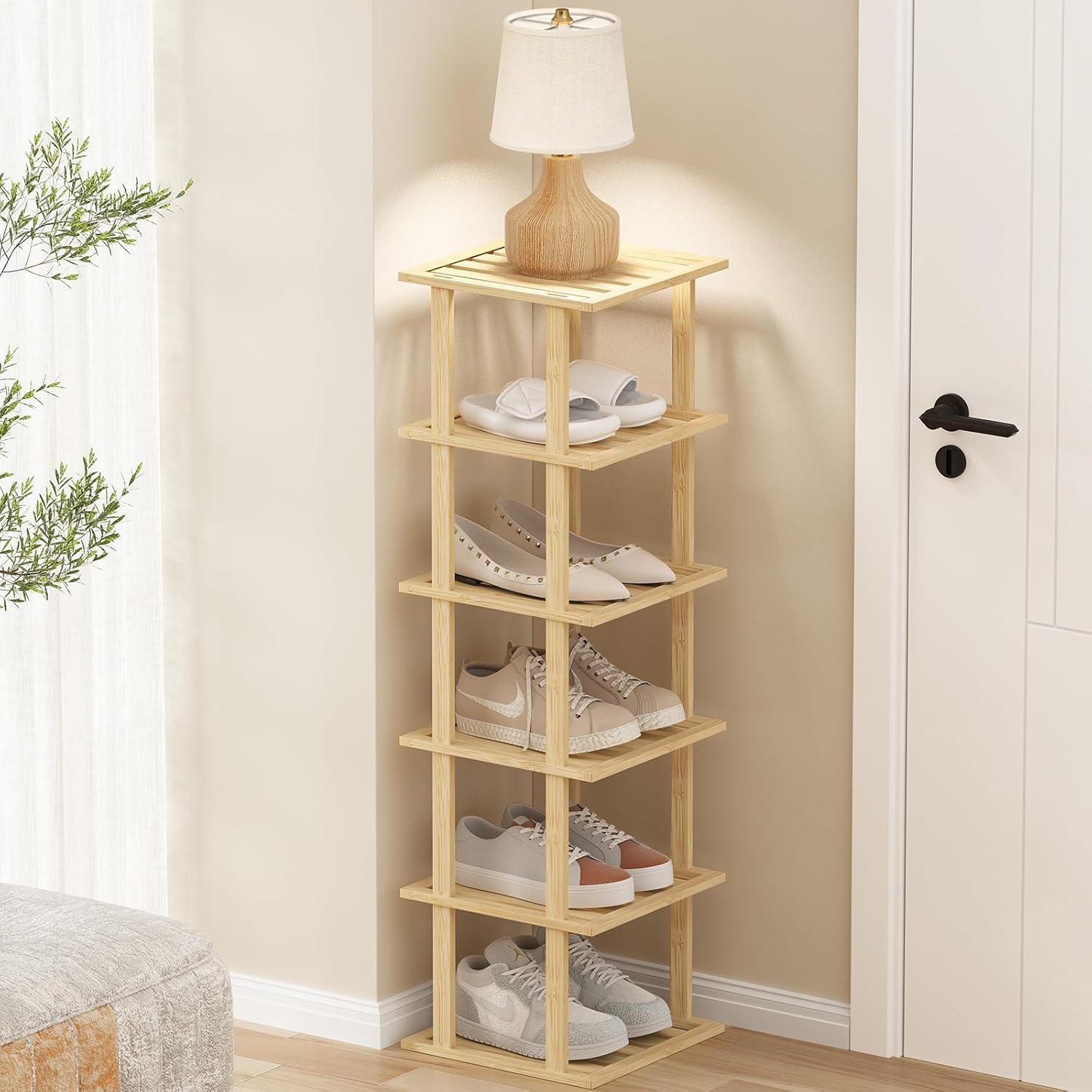 HOMREALM Bamboo Shoe Rack - Vertical Skinny Shoe Shelf Space Saving Storage, Front Door Entrance Closet Corner Garage