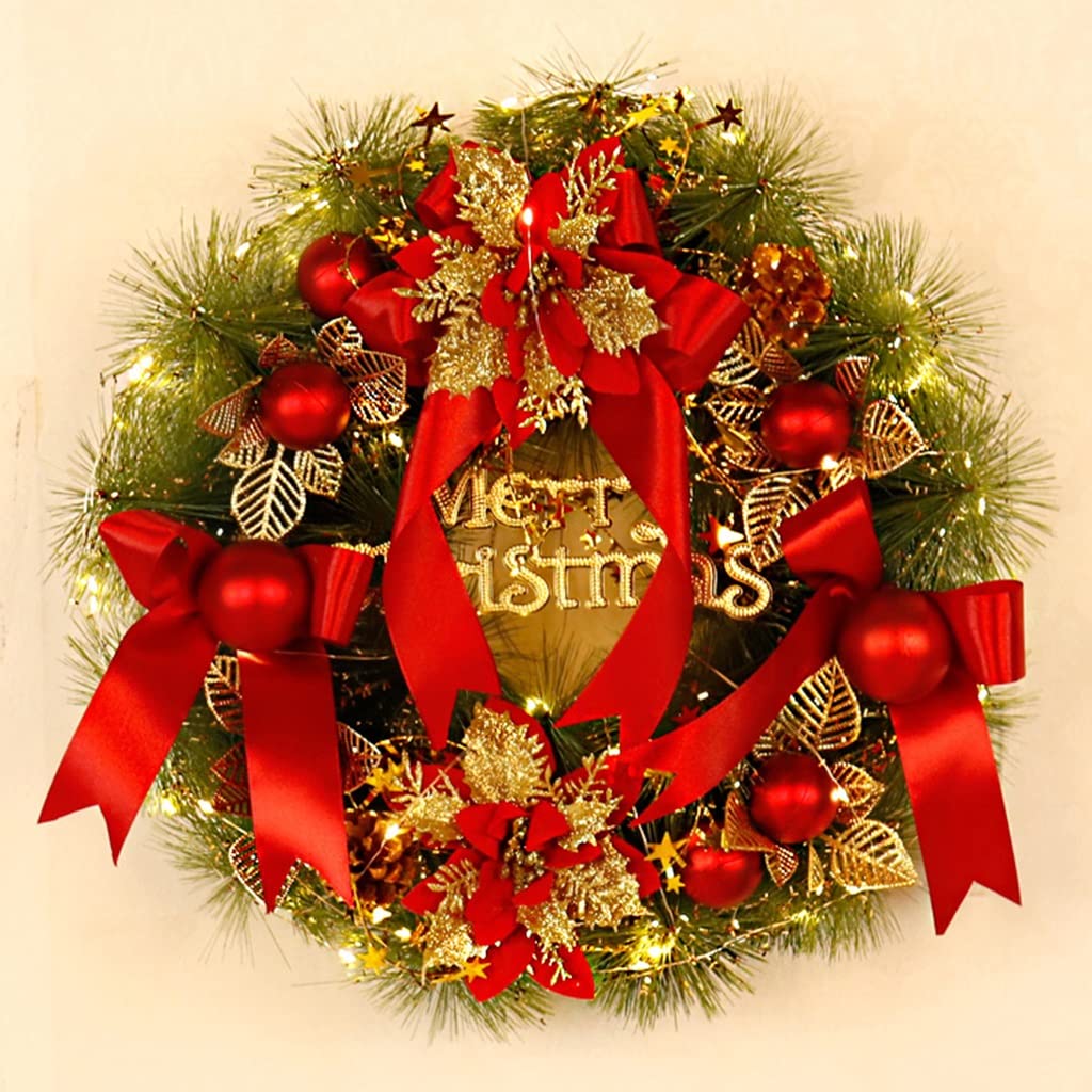 KANBUN Corona Navideña Preiluminada para Puerta De Entrada, Coronas Navideñas Artificiales con Luces Funciona con Pilas, Guirnalda Navideña para Ventana, Decoración De Pared, Chimenea,C-20inch