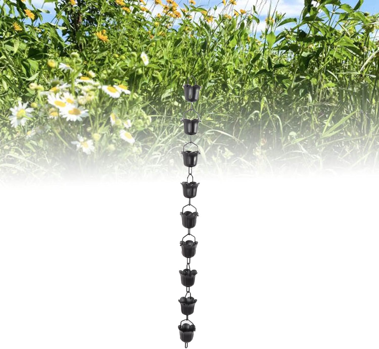 39.37in Rain Chain, Decorative Rain Catcher Chain for Gutters Aluminum Alloy Downspout Alternative for Outdoor Garden Water Collection Black (B)