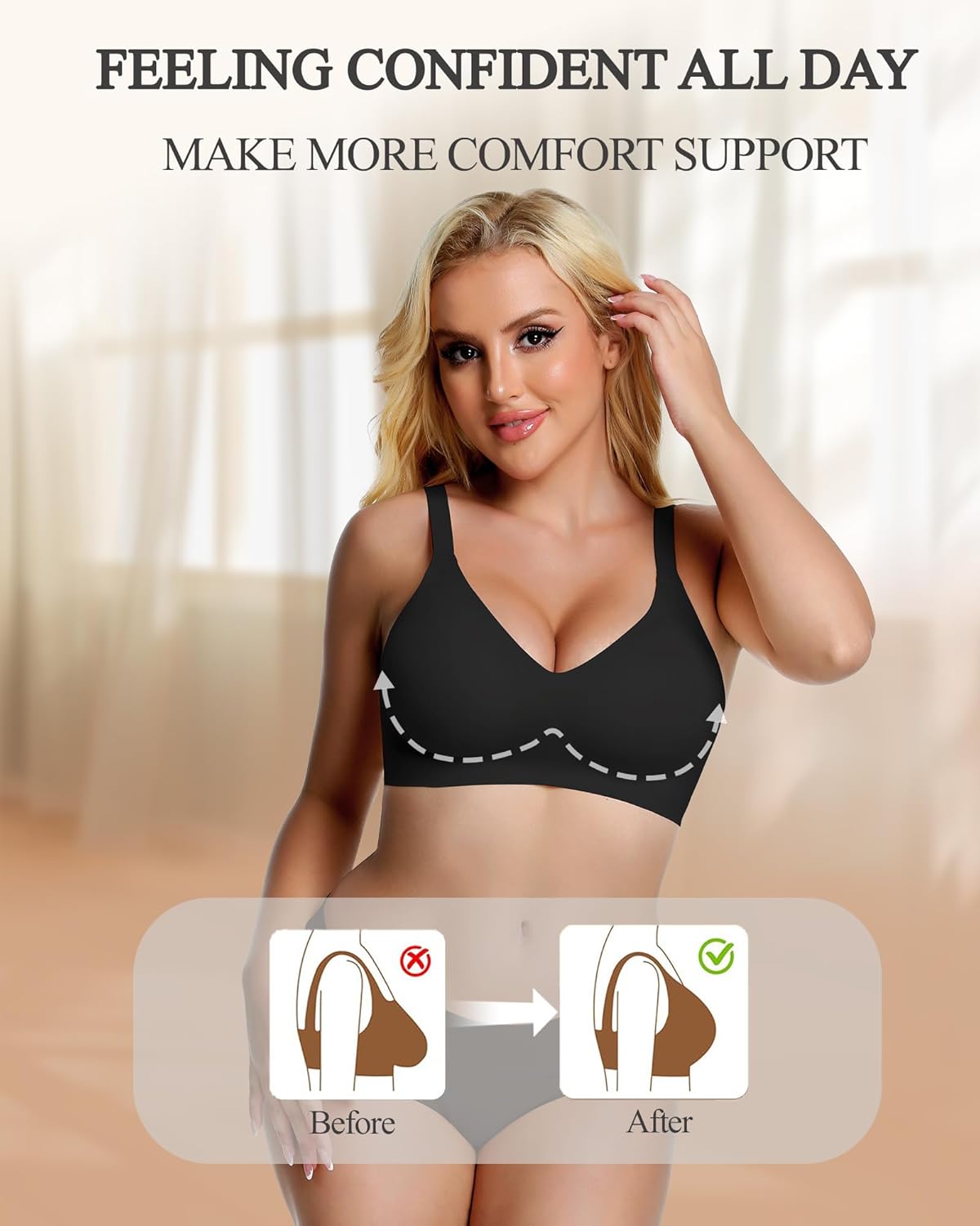 Vinfact Jelly Wireless Bras for Women No Underwire Supportive Seamless Bra Comfort Soft Bralette Full Coverage T-Shirt Bra - Image 5