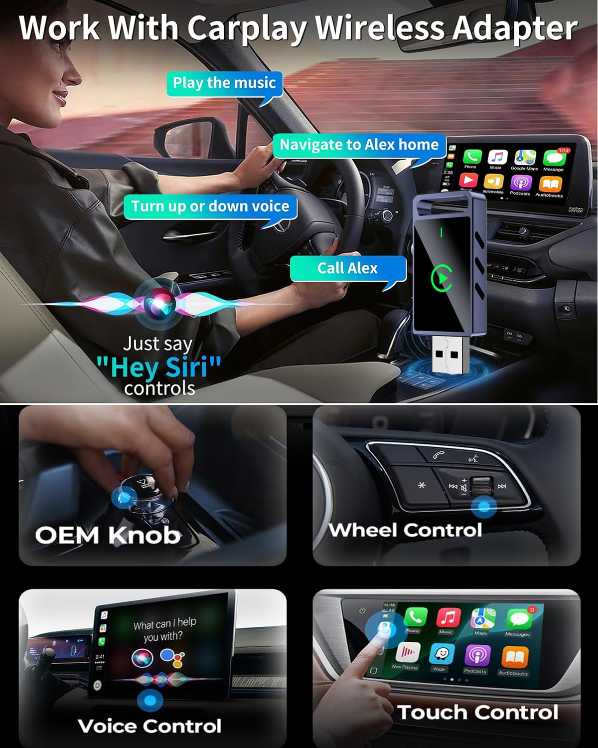 Wireless CarPlay Adapter für iOS 10+ und Android 11+, Konvertieren Sie kabelgebundenes CarPlay Kompatibel mit Autos 2016+ mit Wired CarPlay