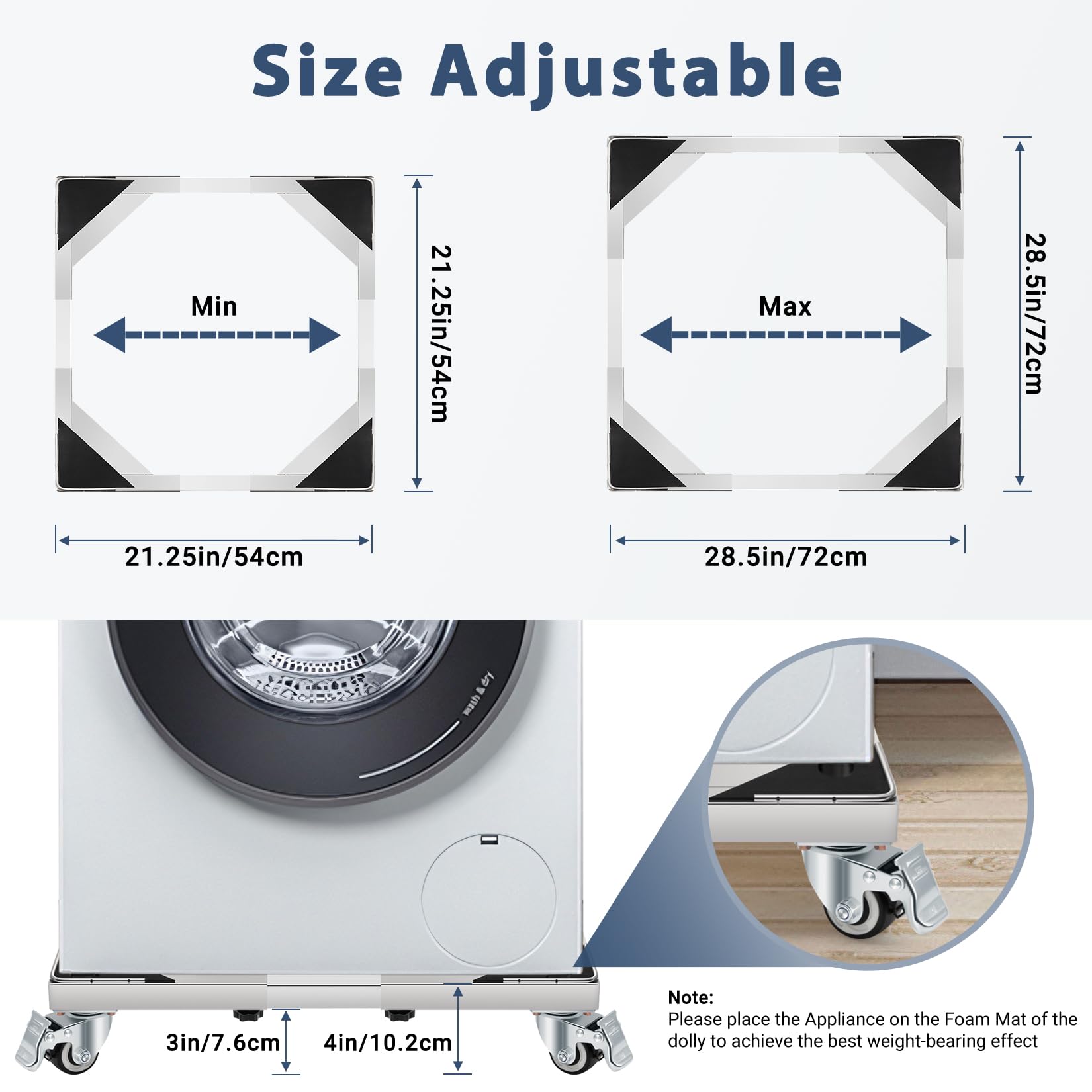 W B D WEIBIDA Support achine à Laver 4 roulettes Verrouillables avec 8