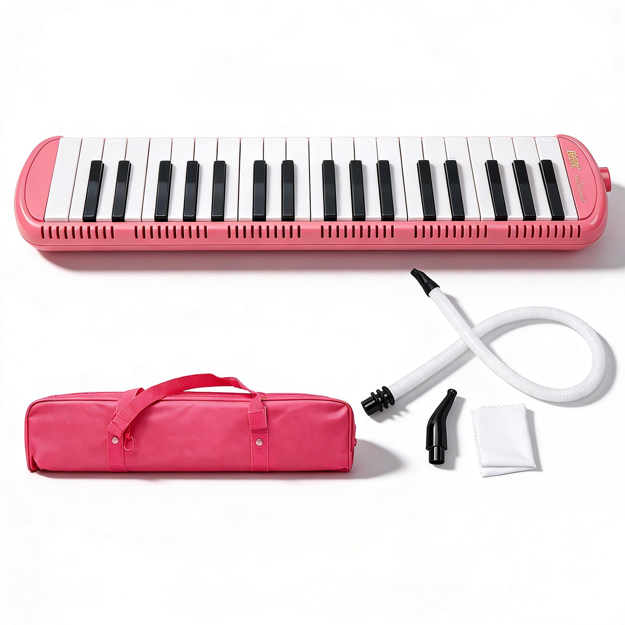 Melódica de 37 teclas, instrumento de viento de acero inoxidable con boquillas cortas y estuche - Regalo musical ideal para niños y niñas (rosa)