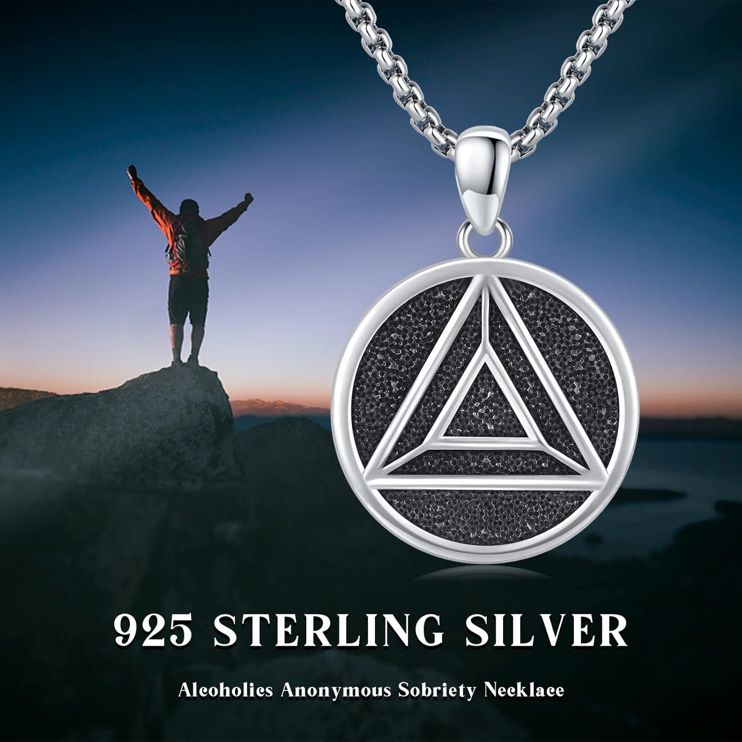 TRISHULA Alcoholics Anonymous Necklace 925 Sterling Silver Sobriety Recovery Symbol Pendant AA Narcotics Anonymous Jewelry Birthday Christmas Gifts for Him Men Women - Image 2