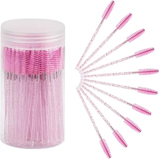 ChefBee 100 Pack Disposable Eyelash Brushes Mascara Wands - Pink Spiral Applicators for Lashes, Brows & Extensions with Storage Container